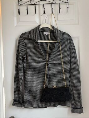 Black & White Houndstooth Button Cardigan Bartolini Italy Made
